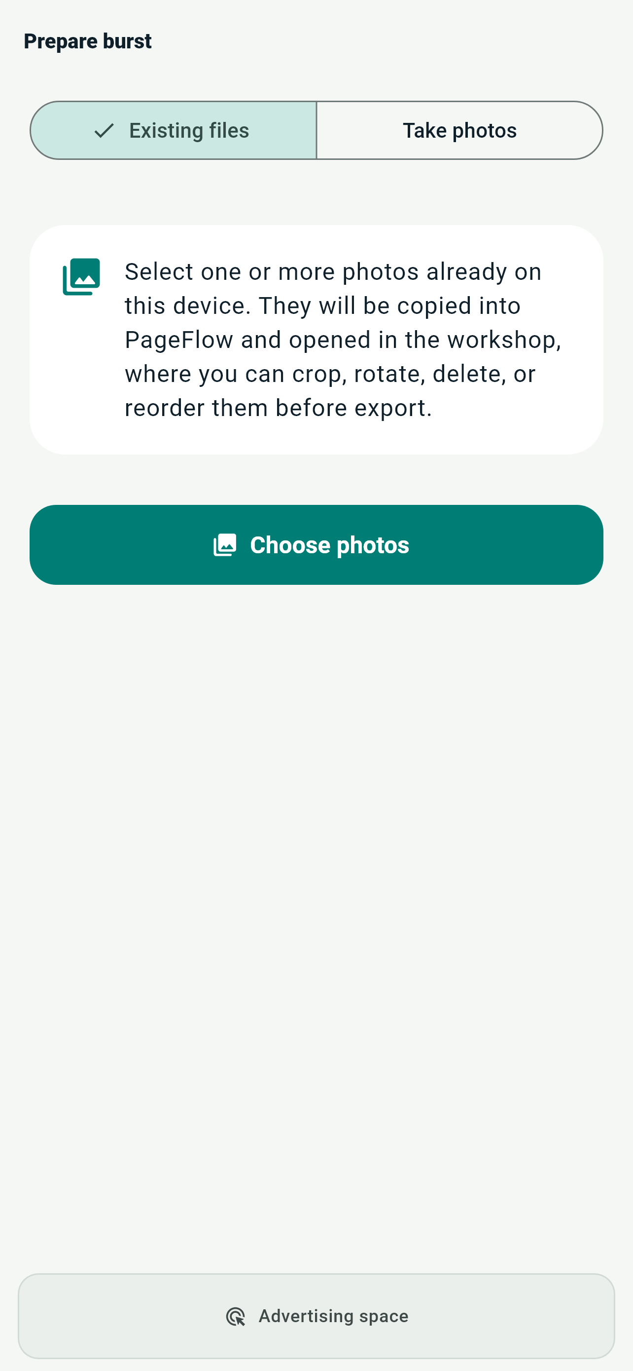 Choosing the Existing images mode in PageFlow
