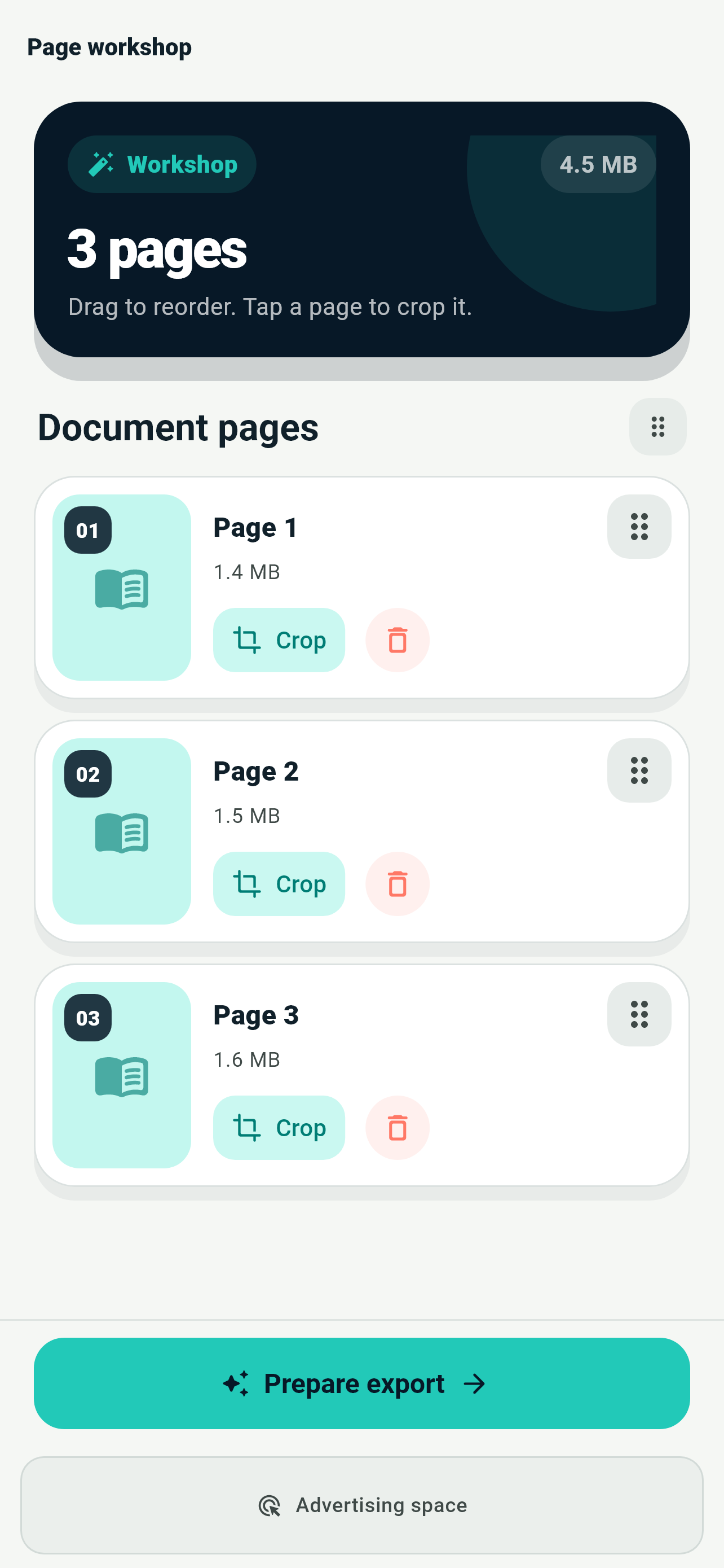 PageFlow workshop with three pages to reorder